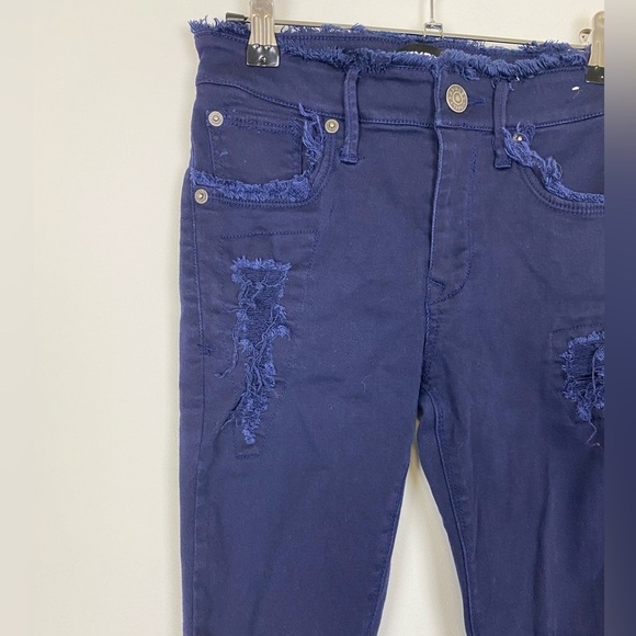 Express Ankle Legging Mid Rise Size 0 Women Skinny Distressed Navy Blue Soft - Picture 3 of 9